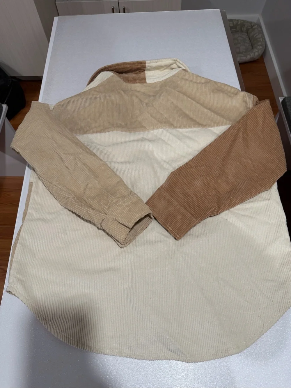 Alya Two-Tone Corduroy Shirt Jacket in Cream and Tan - Picture 3 of 3